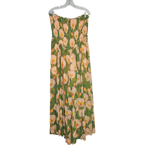 FREE PEOPLE Sophia Jumpsuit XL Floral Avocado Combo Smocked Missing Stra… - Picture 2 of 12